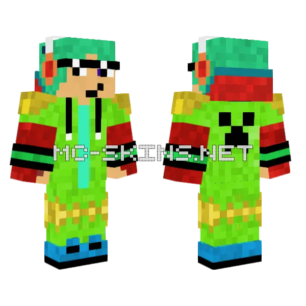 Green Creeper Hoodie Minecraft skin, front and back