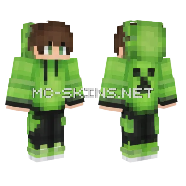 Green Creeper Hoodie Boy, front and back