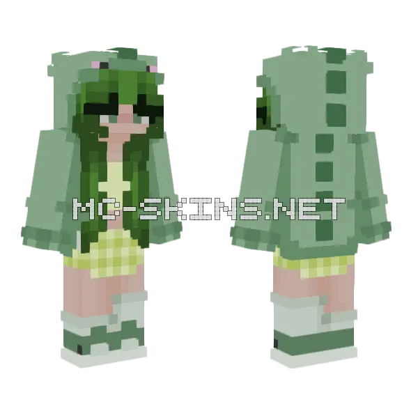 Green Dinosaur Minecraft skin, front and back