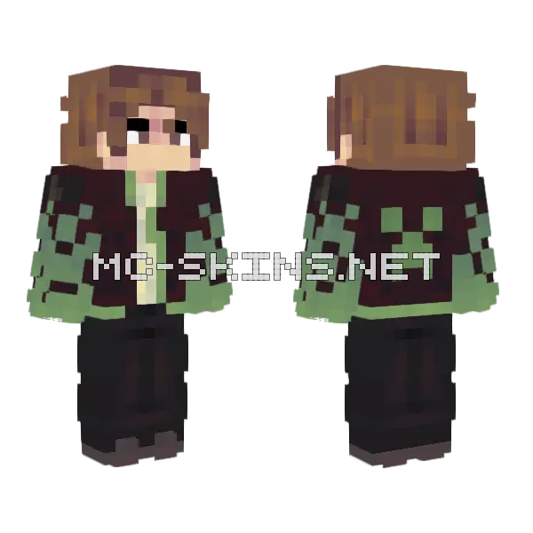 Green Fire PvP Boy Minecraft skin, front and back