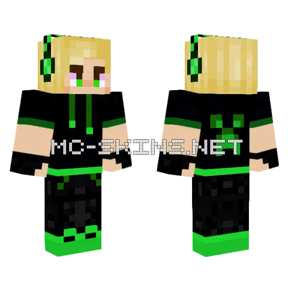 Green Gamer Minecraft skin, front and back