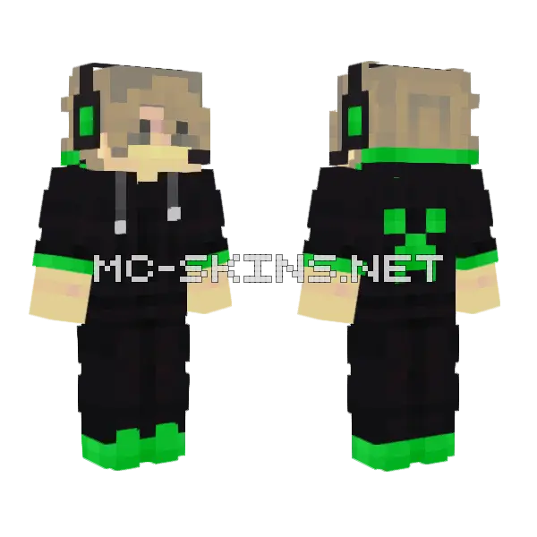 Green Gamer Boy Redesigned Minecraft skin, front and back