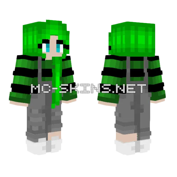 Green Girl Overalls Minecraft skin, front and back