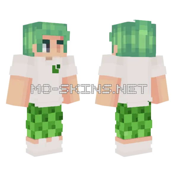 Green Hair Girl Minecraft skin, front and back