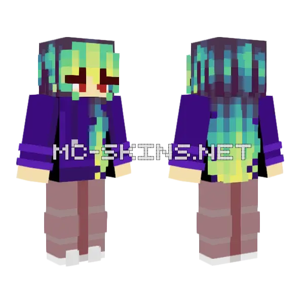 Green Hair Girl Minecraft skin, front and back