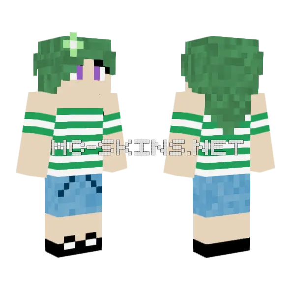Green Haired Girl Minecraft skin, front and back