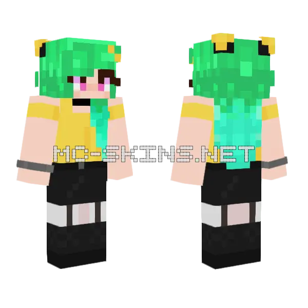 Green Haired Lemon Girl Minecraft skin, front and back