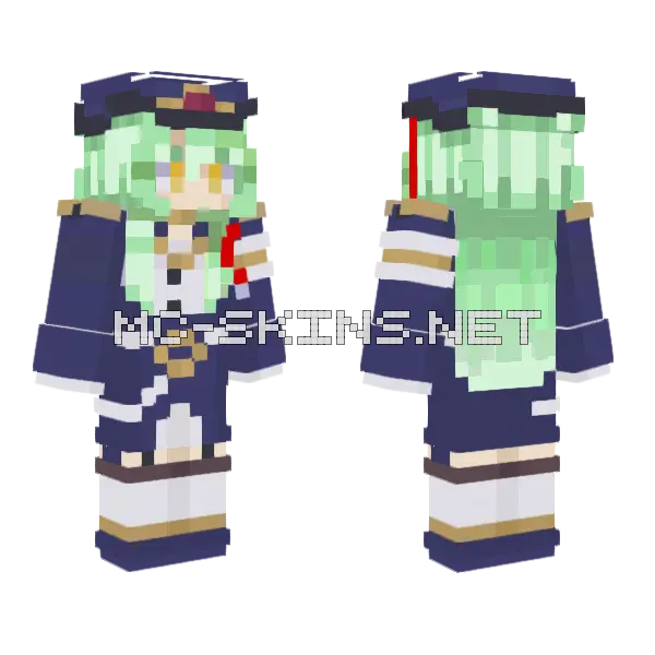 Green Haired Schoolgirl Minecraft skin, front and back