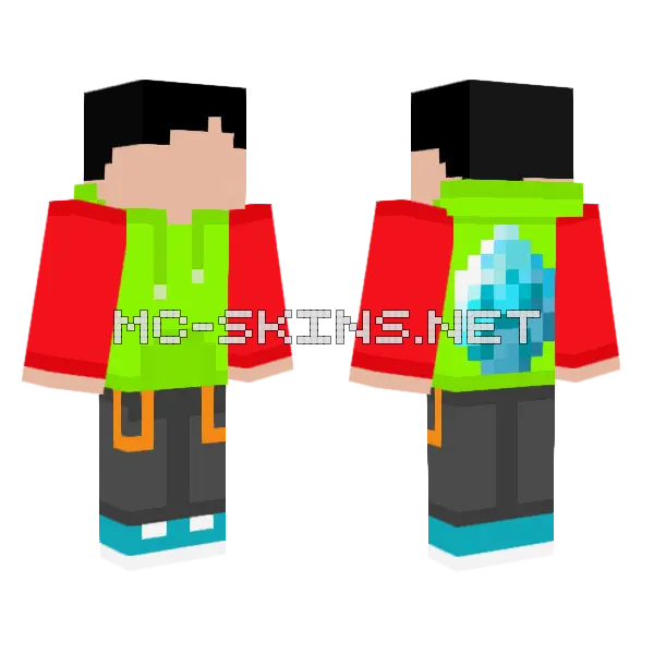 Green Hoodie Diamond Boy Minecraft skin, front and back