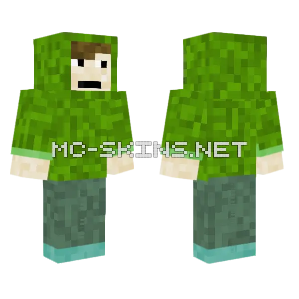 Green Hoodie Person Minecraft skin, front and back