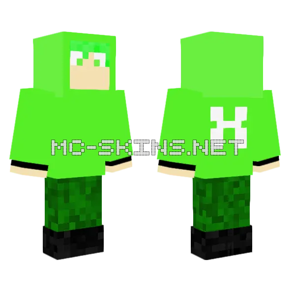 Green Hoodied Boy Minecraft skin, front and back