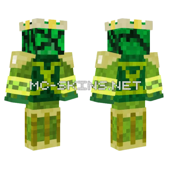 Green King Minecraft skin, front and back