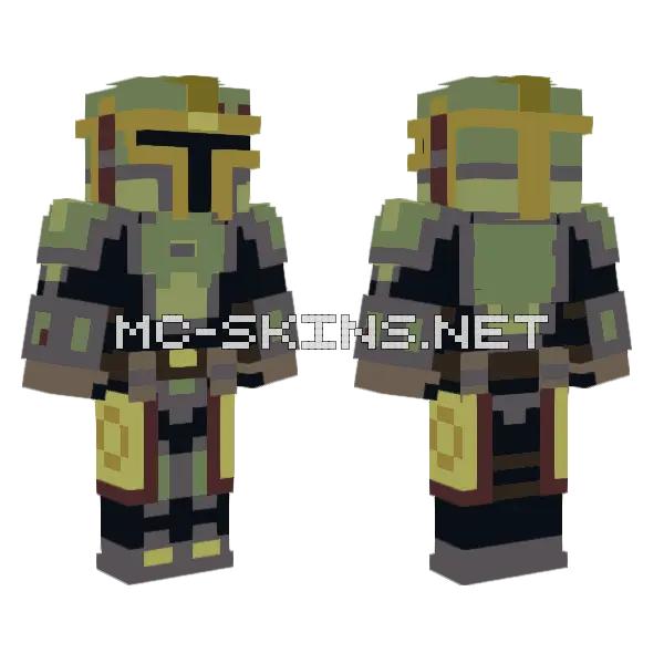 Green Mandalorian Minecraft skin, front and back