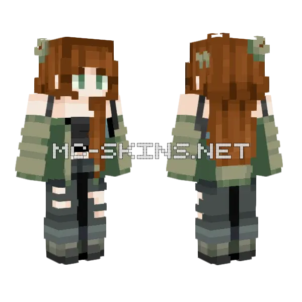 Green Military Girl Minecraft skin, front and back