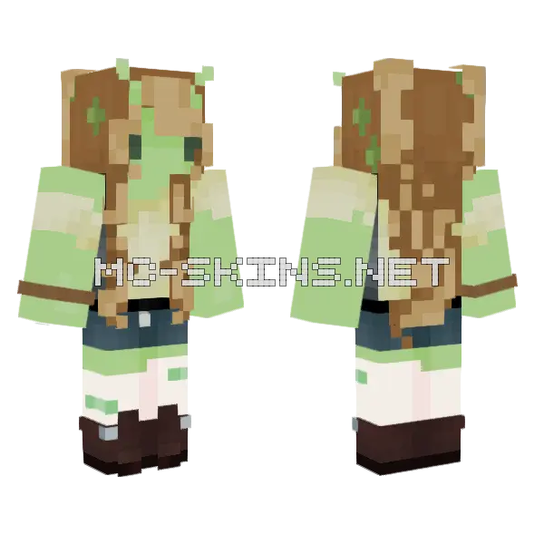 Green Mossy Girl Minecraft skin, front and back