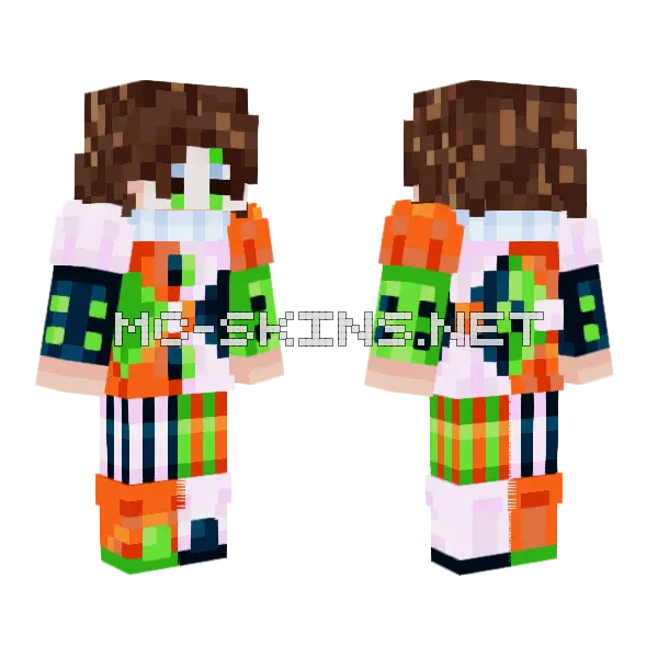 Green Orange Clown Minecraft skin, front and back