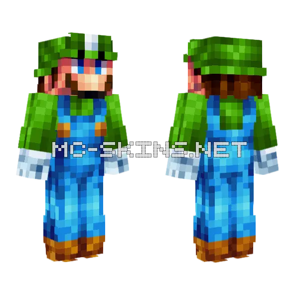 Green Overalls Luigi Minecraft skin, front and back