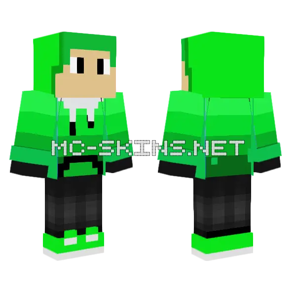 Green Panda Boy Minecraft skin, front and back
