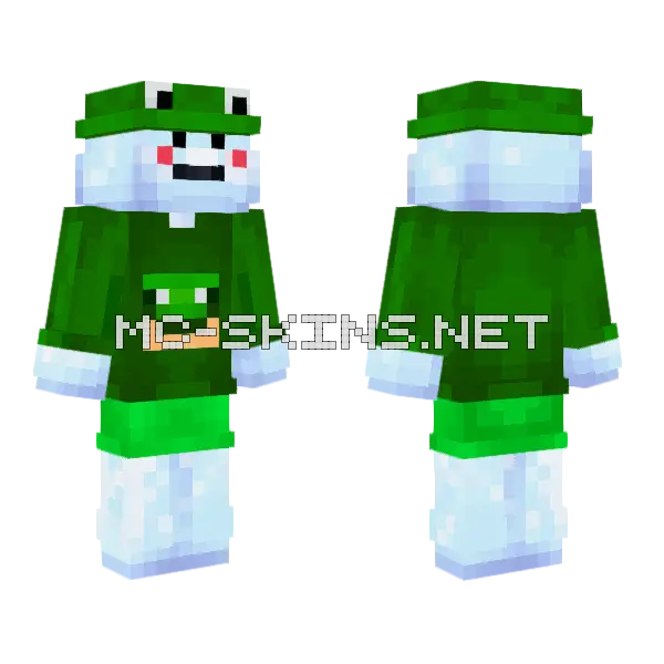 Green Snowman Minecraft skin, front and back