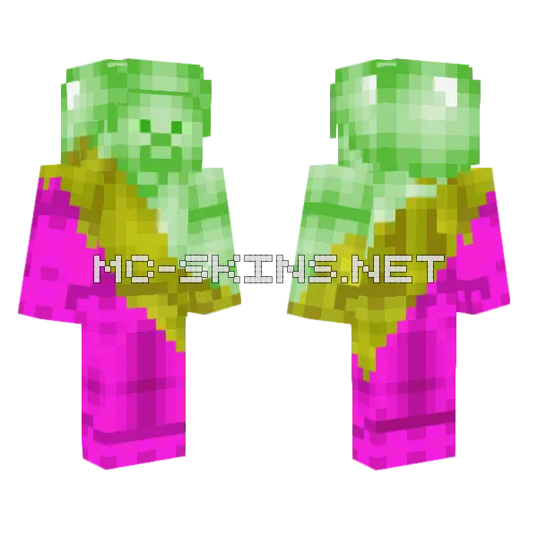 Green Steve With Yellow And Magenta Steve Minecraft skin, front and back