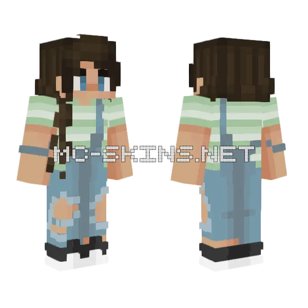 Green Stripes Denim Overalls Minecraft skin, front and back