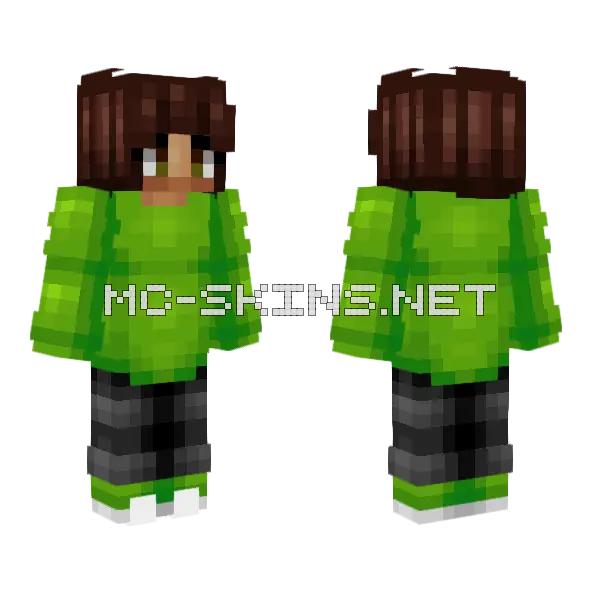 Green Sweater Boy Minecraft skin, front and back
