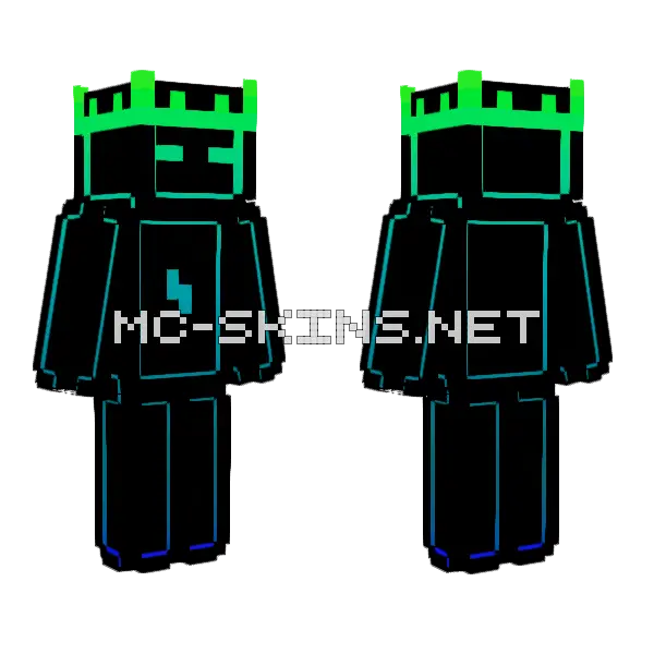 Green To Blue Underglow Crown Minecraft skin, front and back