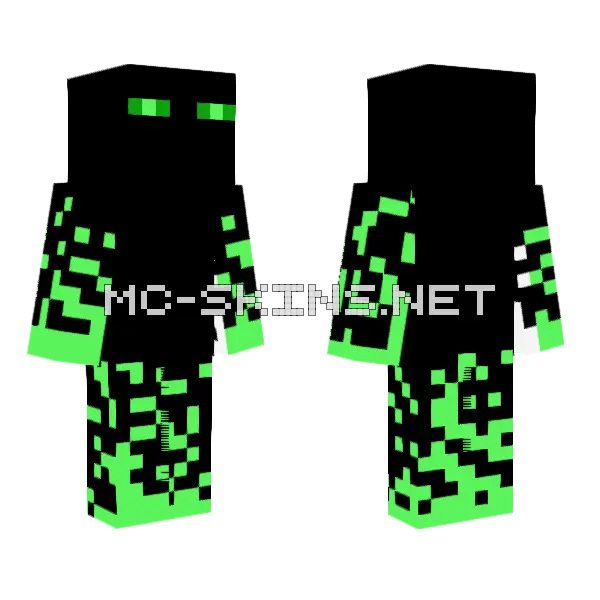 Green Void Endermen Minecraft skin, front and back