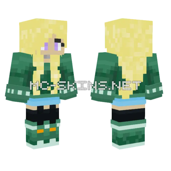 Green Winter Girl Minecraft skin, front and back