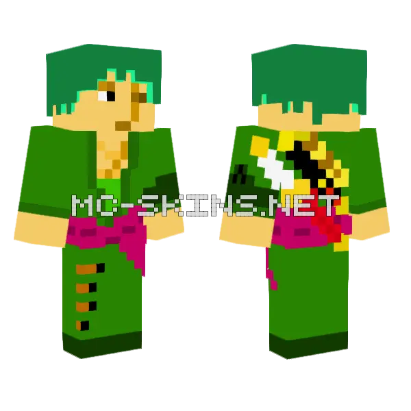 Green Zoro Outfit Minecraft skin, front and back
