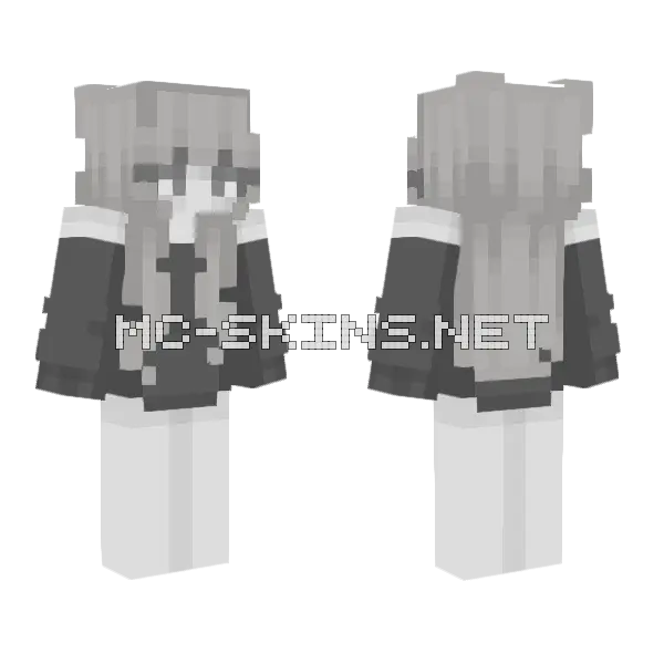Grey Anime Girl Minecraft skin, front and back