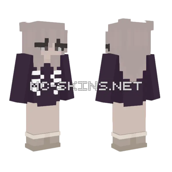 Grey Cat Girl Minecraft skin, front and back