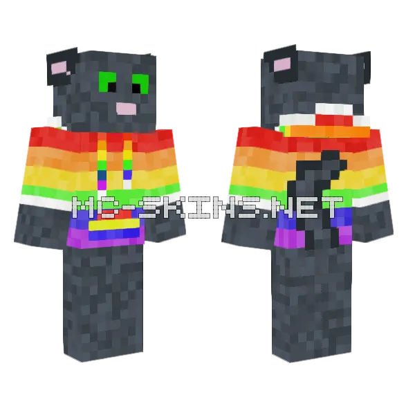 Grey Cat Rainbow Hoodie Minecraft skin, front and back