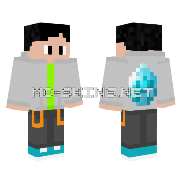 Grey Jacket Diamond Minecraft skin, front and back