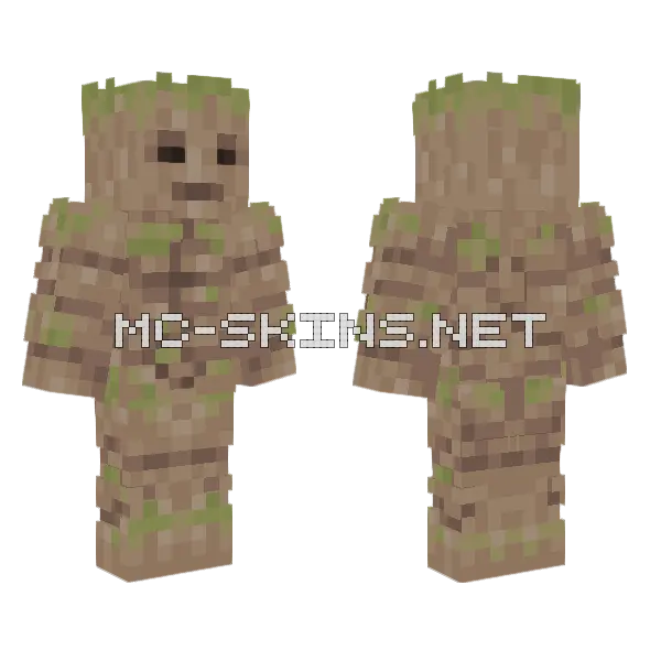 Groot Guardians of the Galaxy Minecraft skin, front and back