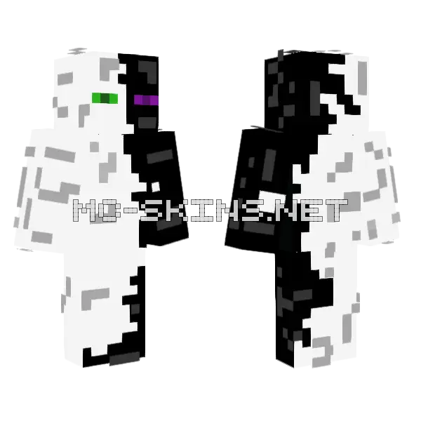Half Black Half White Enderman Minecraft skin, front and back