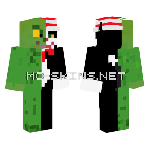 Half Cat Half Grinch Minecraft skin, front and back