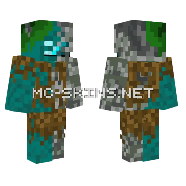 Half Drowned Skeleton Minecraft skin, front and back