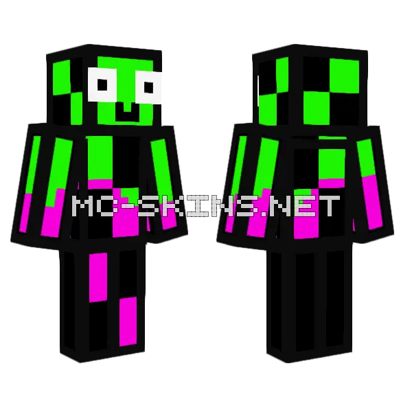 Half Magenta Half Green Swagrum Minecraft skin, front and back
