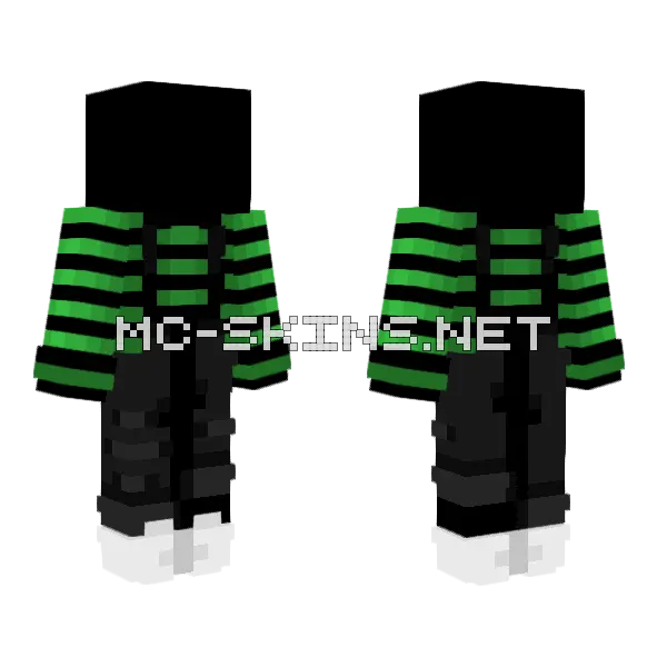 Halloween Black Overalls Green Stripe Minecraft skin, front and back