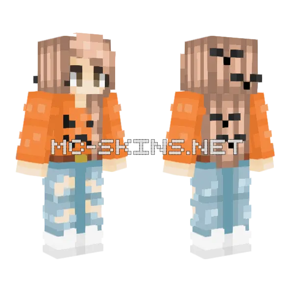 Halloween Pumpkin Girl Minecraft skin, front and back