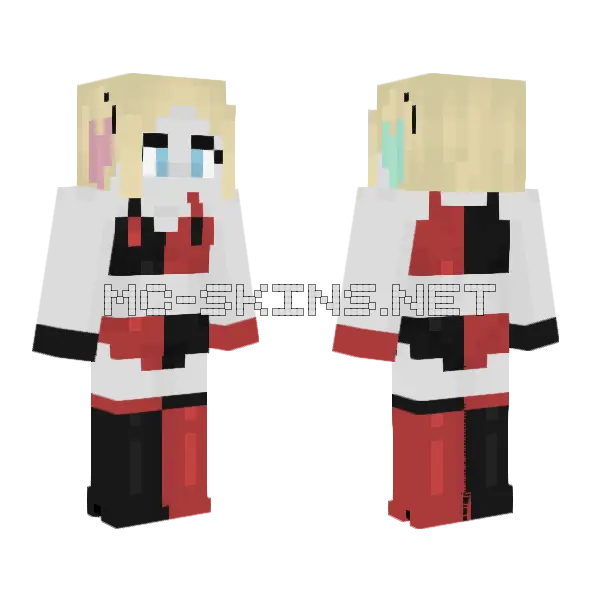 Harley Quinn DC Showcase Minecraft skin, front and back