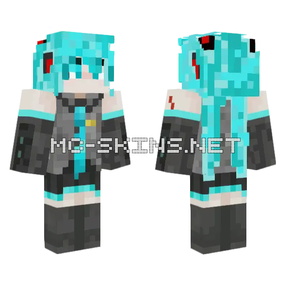 Hatsune Miku Minecraft skin, front and back