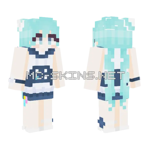 Hatsune Miku Blue Archive Minecraft skin, front and back