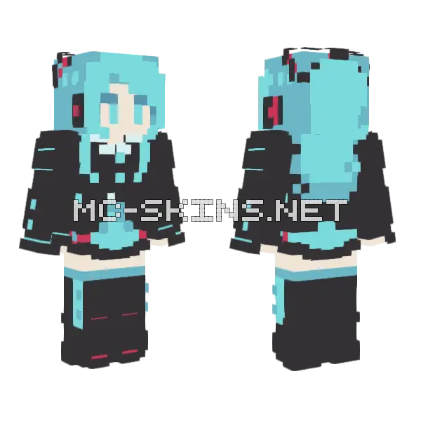 Hatsune Miku Unshaded Base Minecraft skin, front and back