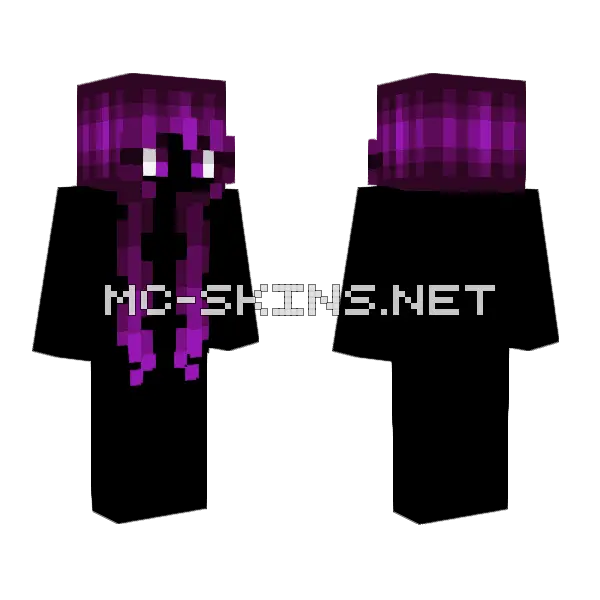 Hb Super Long Curly Dark Magenta Minecraft skin, front and back