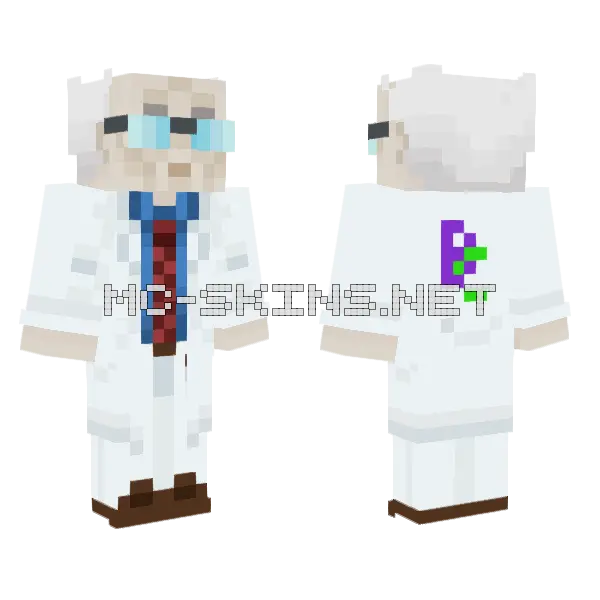 Head Scientist Minecraft skin, front and back