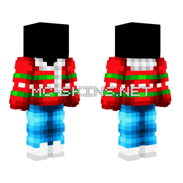 Holiday Red Sweater Jeans Minecraft skin, front and back