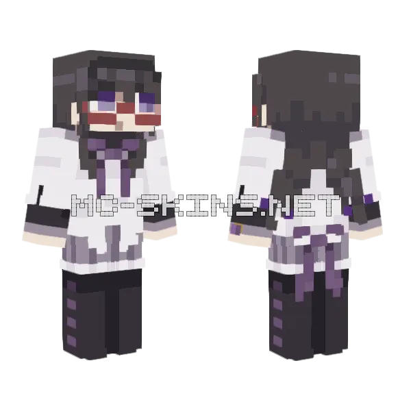Homura Akemi Moemura Puella Magi Madoka Magica Minecraft skin, front and back