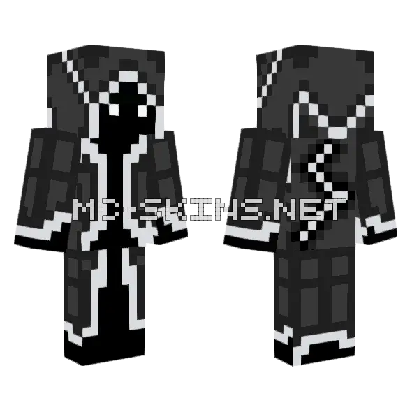 Hooded Figure Black White Minecraft skin, front and back